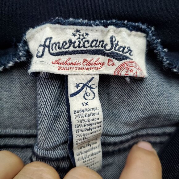 American Star Jeans Womens 1X Maternity Blue Cotton Blend Straight Leg Stretch - Picture 2 of 8